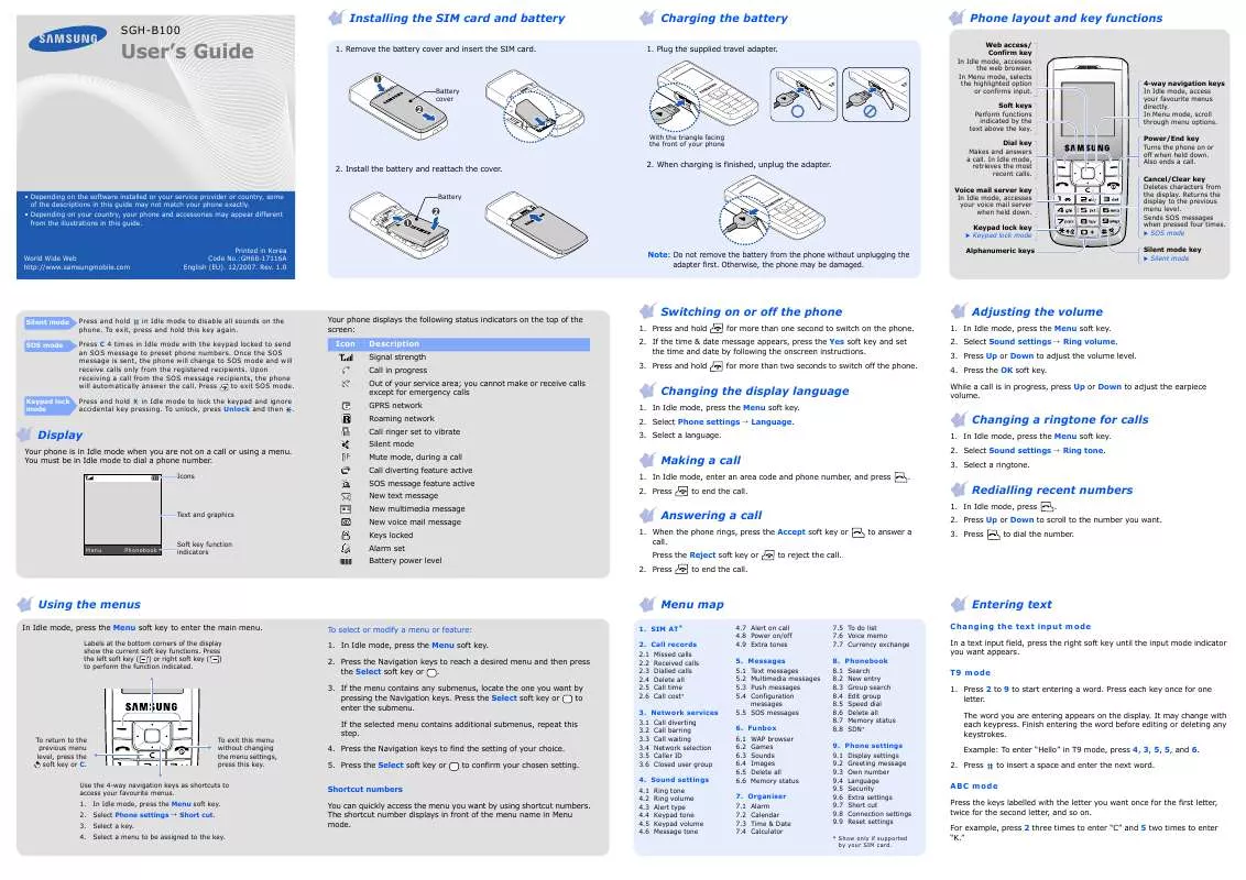 Mode d'emploi SAMSUNG SGH-B100