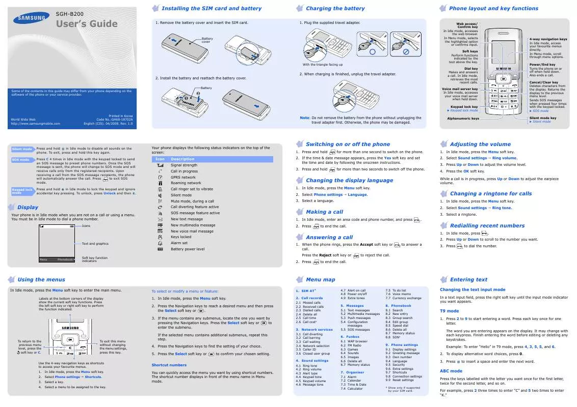 Mode d'emploi SAMSUNG SGH-B200