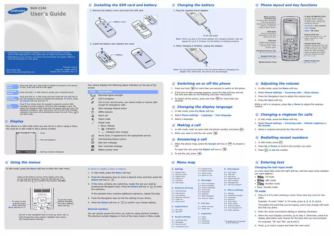 Mode d'emploi SAMSUNG SGH-C160