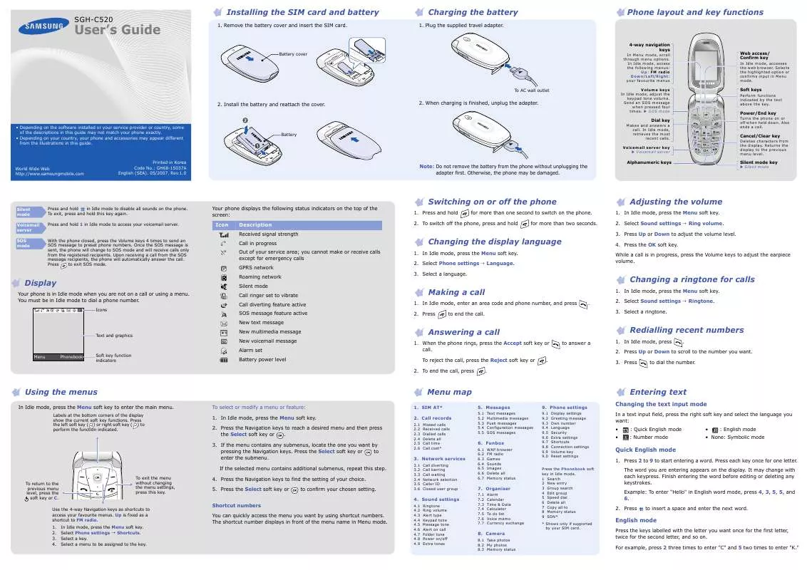 Mode d'emploi SAMSUNG SGH-C520