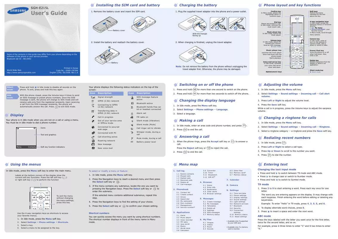 Mode d'emploi SAMSUNG SGH-E215L