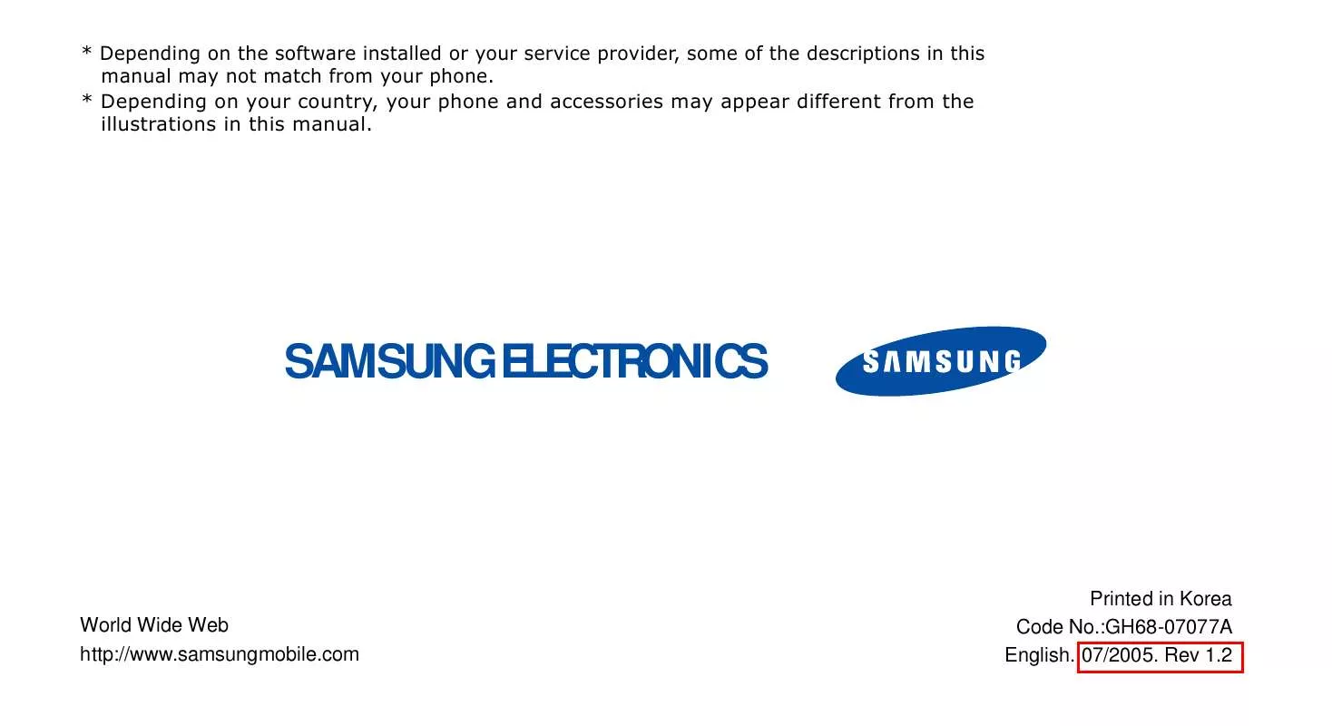 Mode d'emploi SAMSUNG SGH-E340E