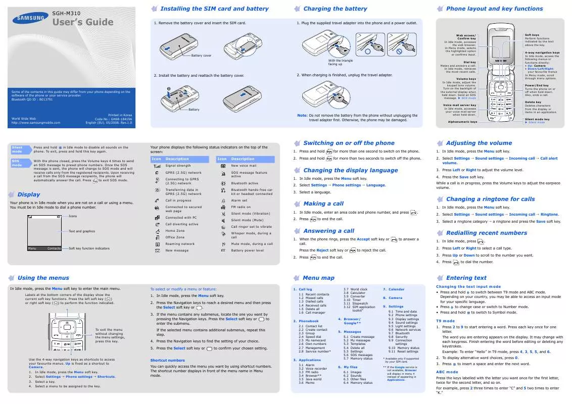 Mode d'emploi SAMSUNG SGH-M310