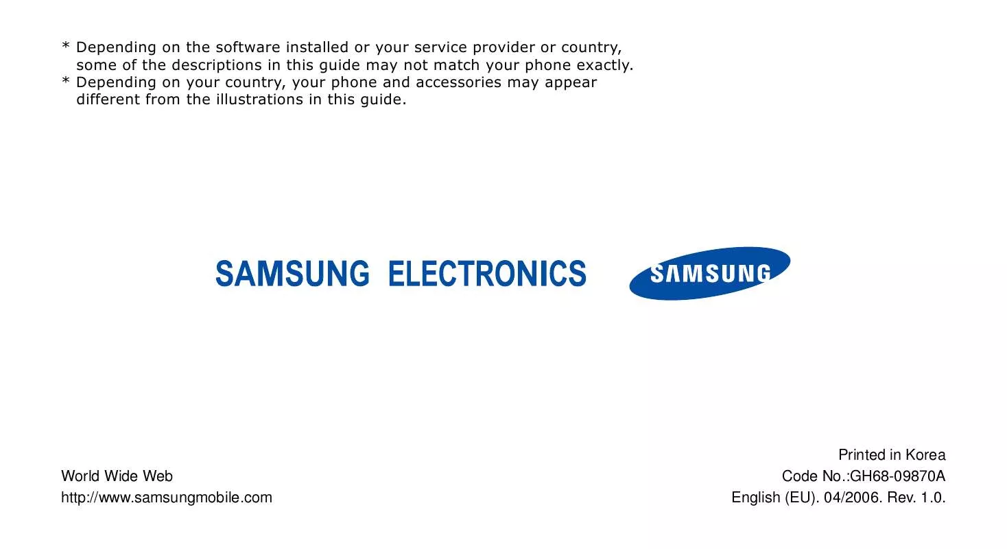 Mode d'emploi SAMSUNG SGH-P900