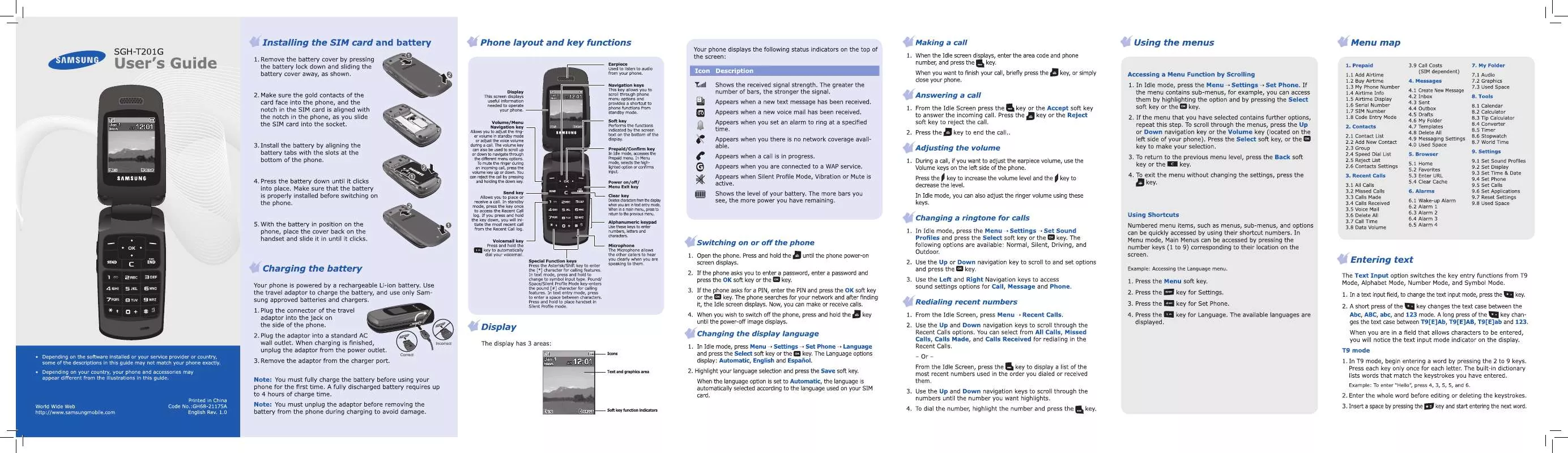 Mode d'emploi SAMSUNG SGH-T201G