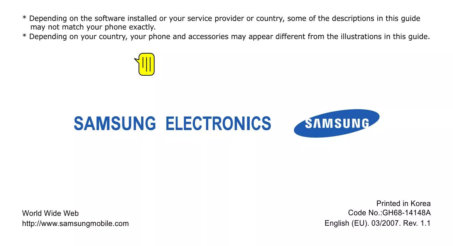 Mode d'emploi SAMSUNG SGH-U600B