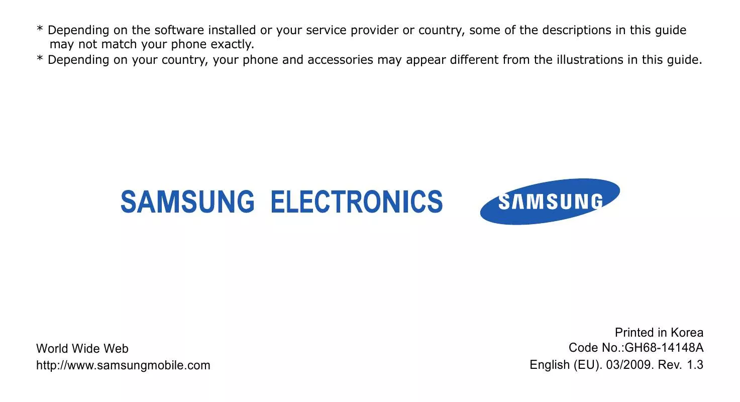 Mode d'emploi SAMSUNG SGH-U600G