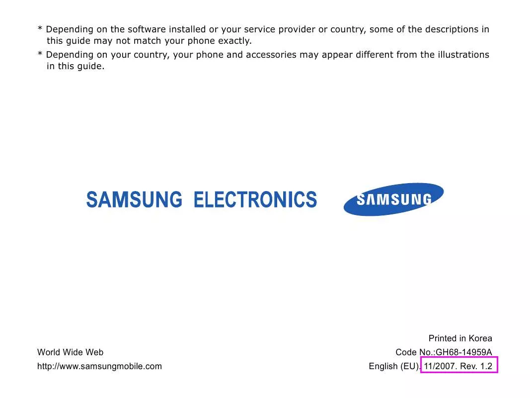 Mode d'emploi SAMSUNG SGH-U700W