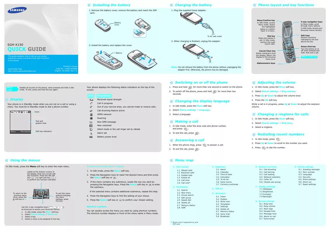 Mode d'emploi SAMSUNG SGH-X150