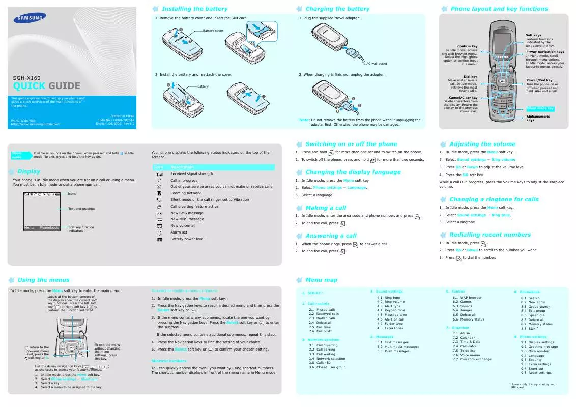 Mode d'emploi SAMSUNG SGH-X160B