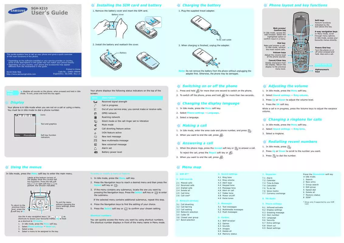 Mode d'emploi SAMSUNG SGH-X210