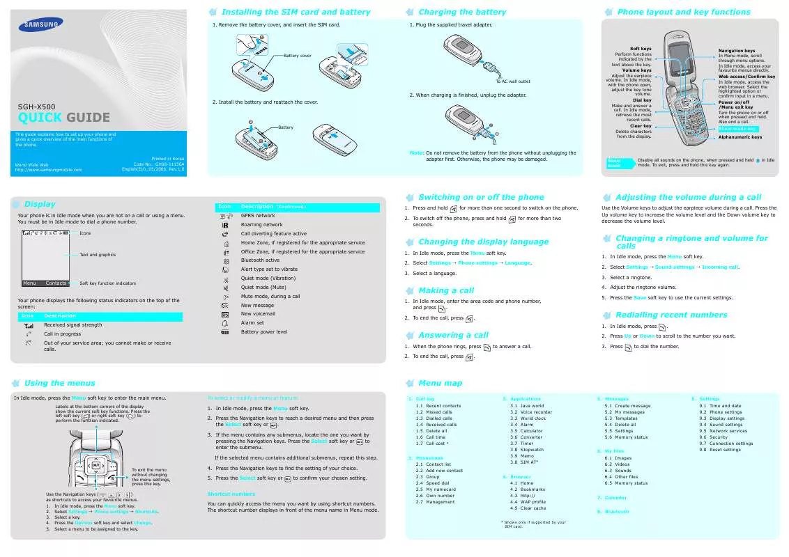 Mode d'emploi SAMSUNG SGH-X500