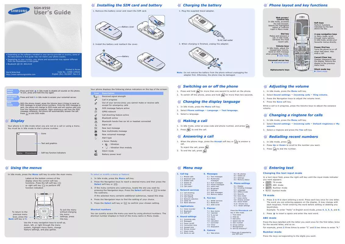 Mode d'emploi SAMSUNG SGH-X550