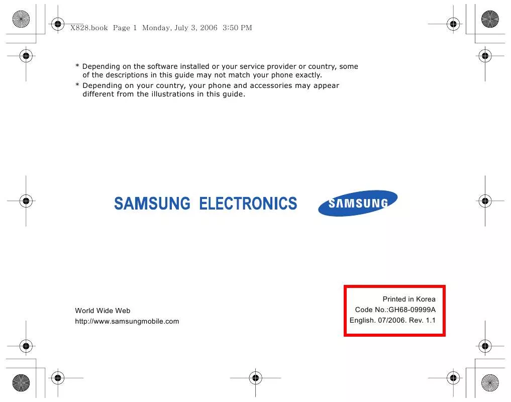 Mode d'emploi SAMSUNG SGH-X828