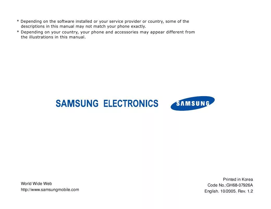 Mode d'emploi SAMSUNG SGH-Z308