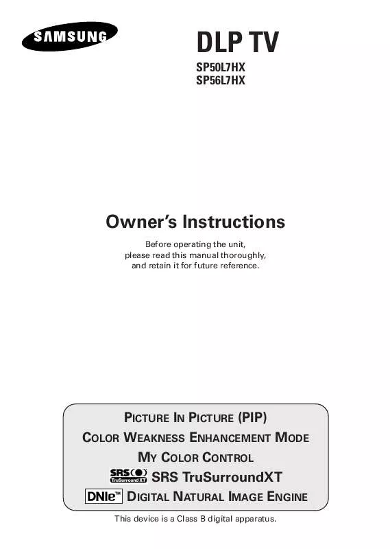 Mode d'emploi SAMSUNG SP-50L7HR