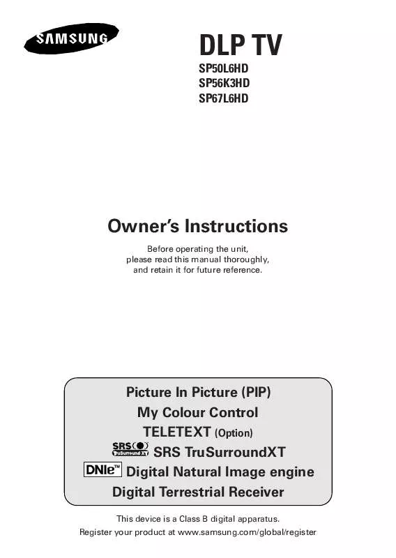 Mode d'emploi SAMSUNG SP-56K3HD