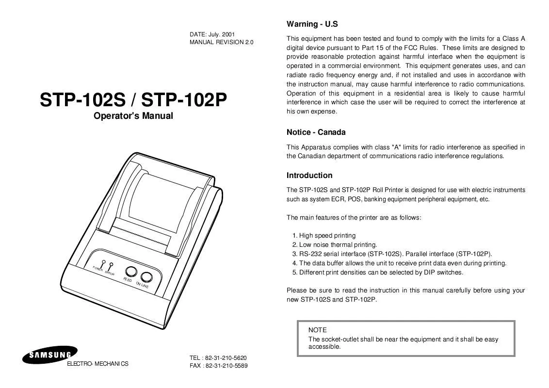 Mode d'emploi SAMSUNG STP-102P