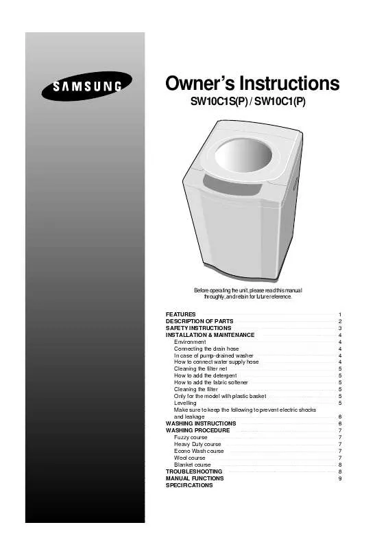 Mode d'emploi SAMSUNG SW10C1S