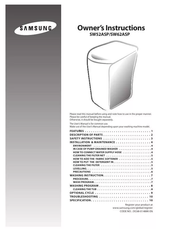 Mode d'emploi SAMSUNG SW52ASP