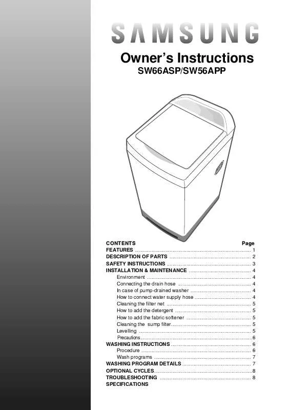 Mode d'emploi SAMSUNG SW66ASP