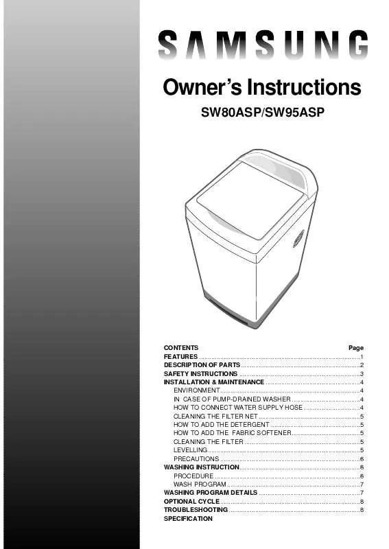 Mode d'emploi SAMSUNG SW80ASP