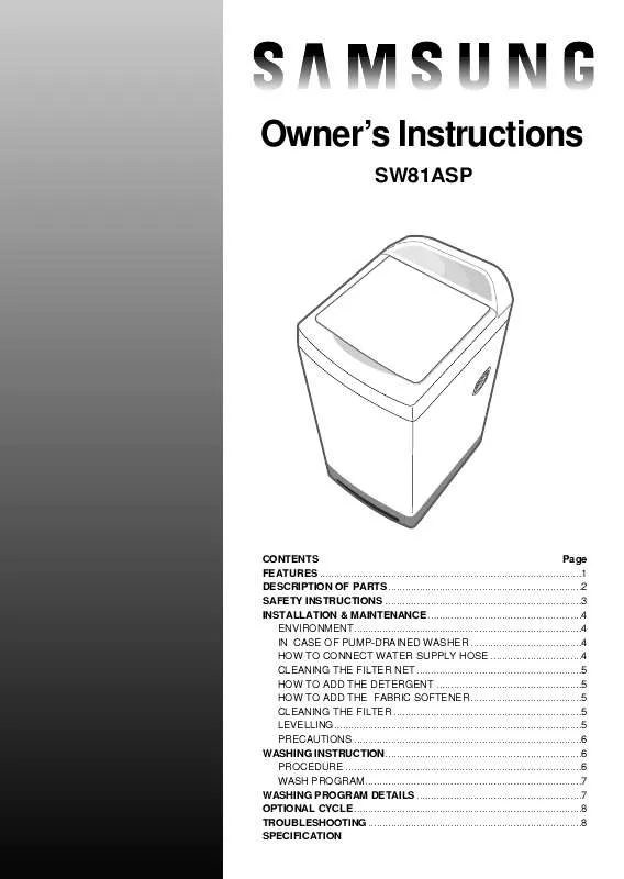 Mode d'emploi SAMSUNG SW81ASP