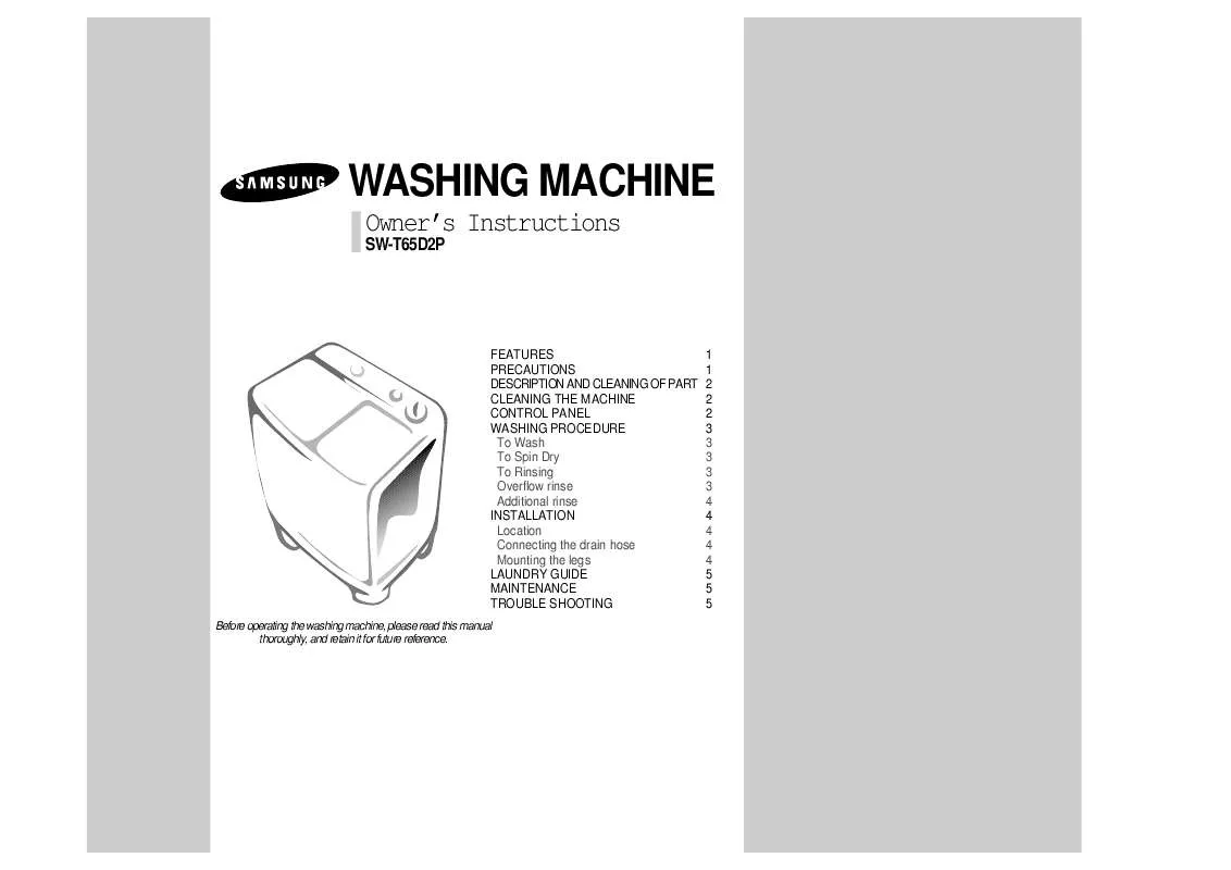 Mode d'emploi SAMSUNG SWT65D2