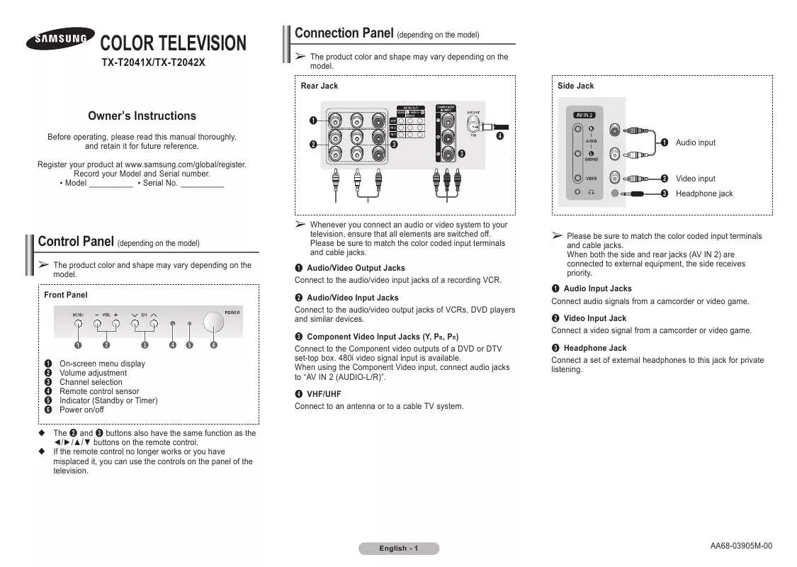 Mode d'emploi SAMSUNG TX-T2041