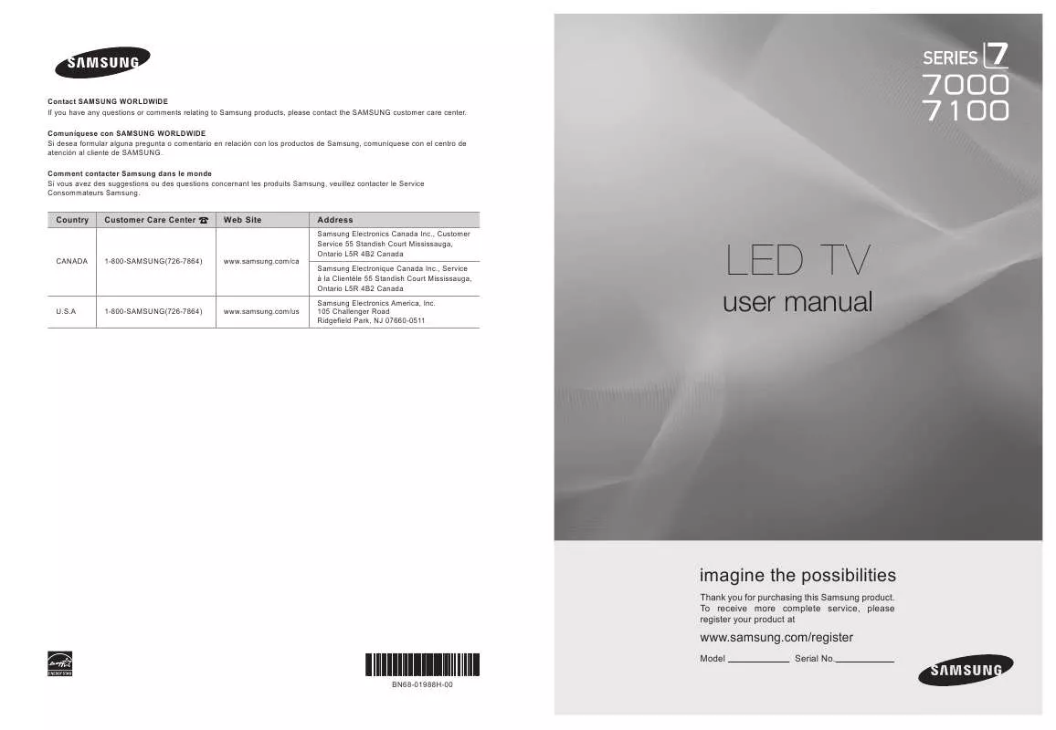 Mode d'emploi SAMSUNG UN55B7100WF