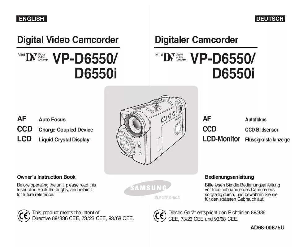 Mode d'emploi SAMSUNG VP-D6550I DUOCAM III