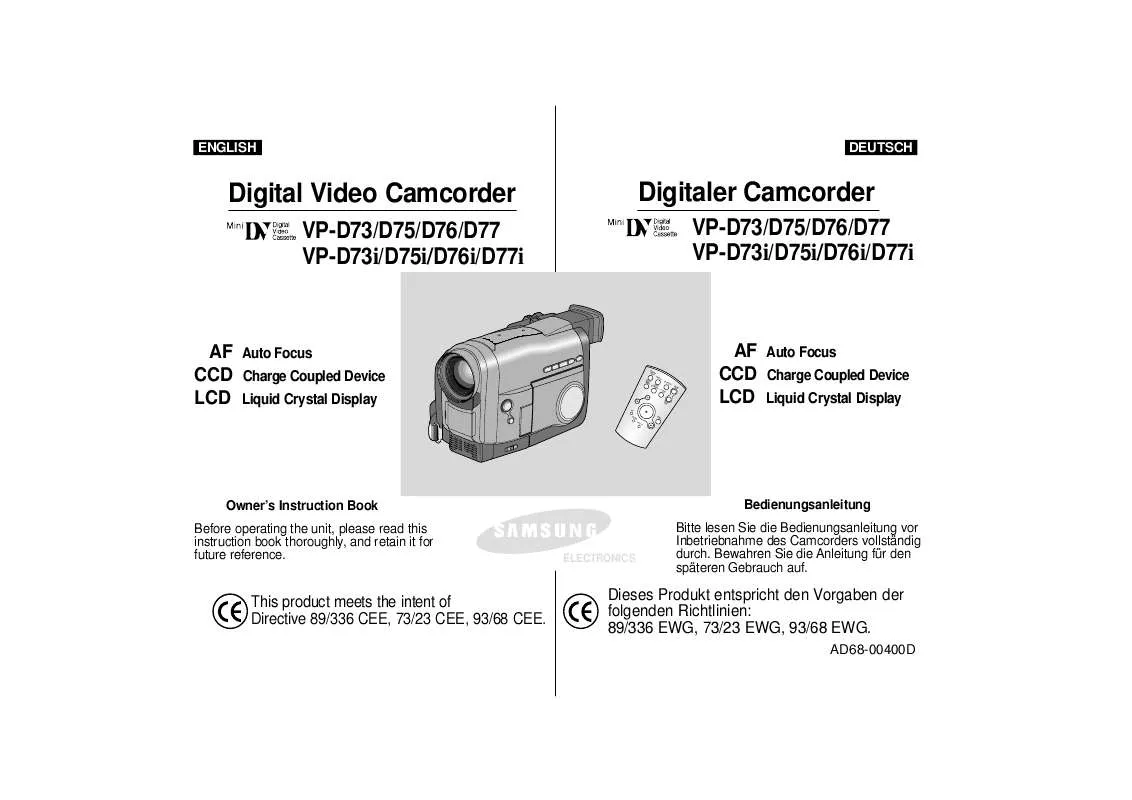 Mode d'emploi SAMSUNG VP-D77I