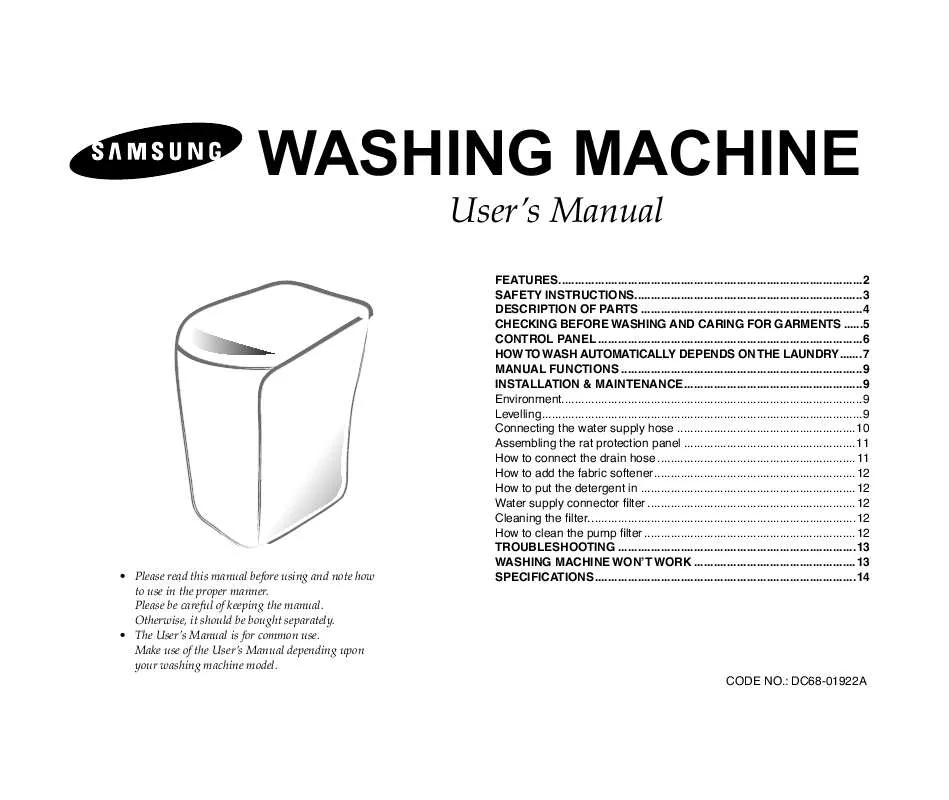 Mode d'emploi SAMSUNG WA10R3