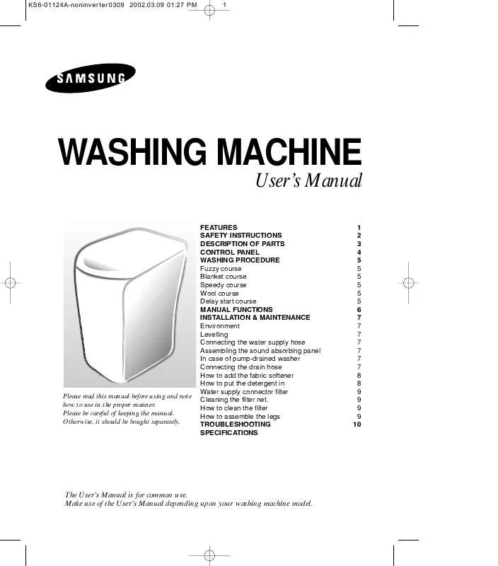 Mode d'emploi SAMSUNG WA6000B1