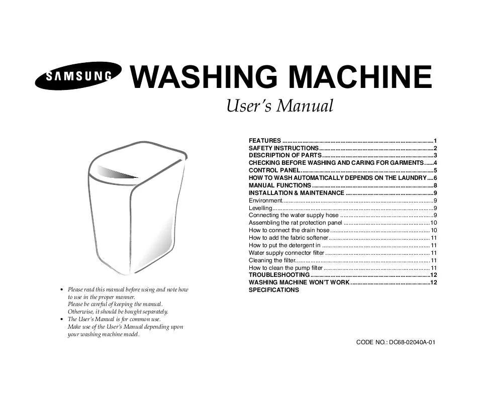 Mode d'emploi SAMSUNG WA80F3