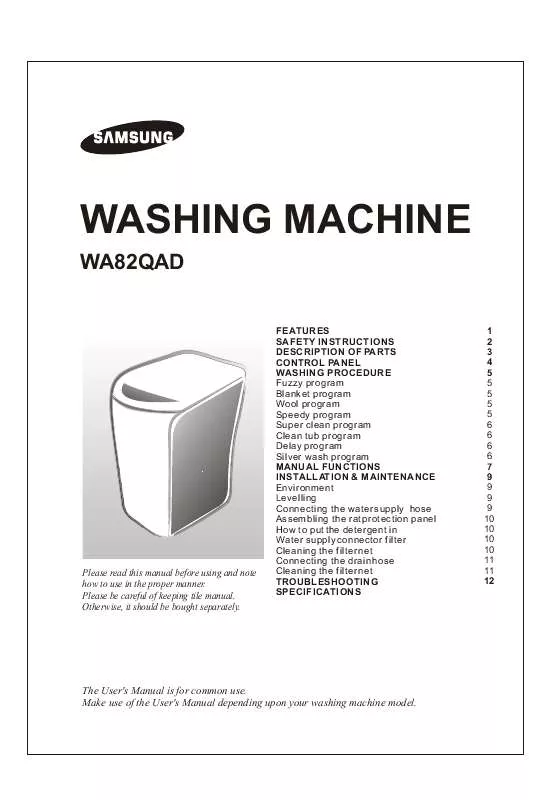 Mode d'emploi SAMSUNG WA82QAD