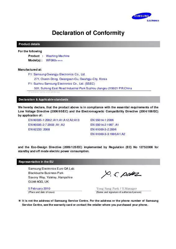 Mode d'emploi SAMSUNG WF0602NCE