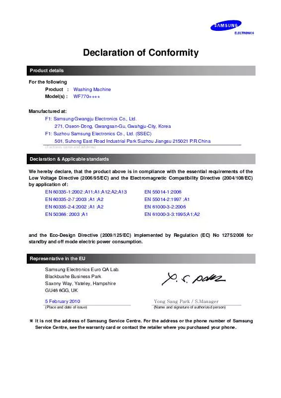 Mode d'emploi SAMSUNG WF7702NAS