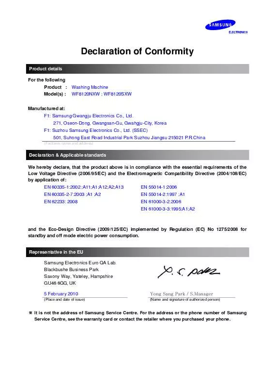 Mode d'emploi SAMSUNG WF8120SXW