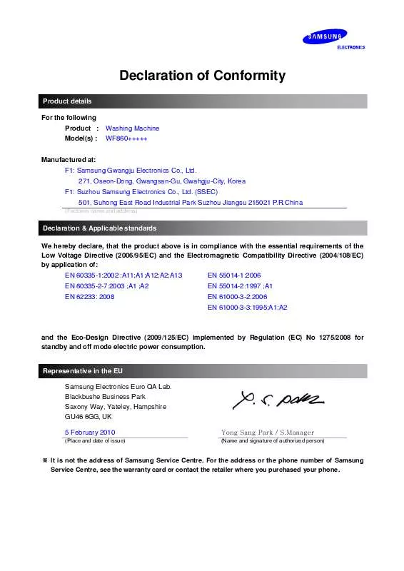 Mode d'emploi SAMSUNG WF8602NFS