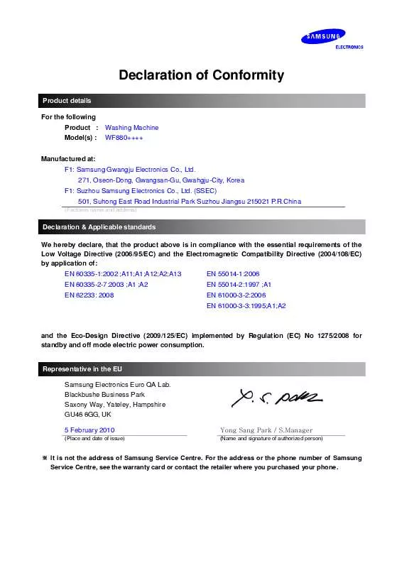 Mode d'emploi SAMSUNG WF8800APF