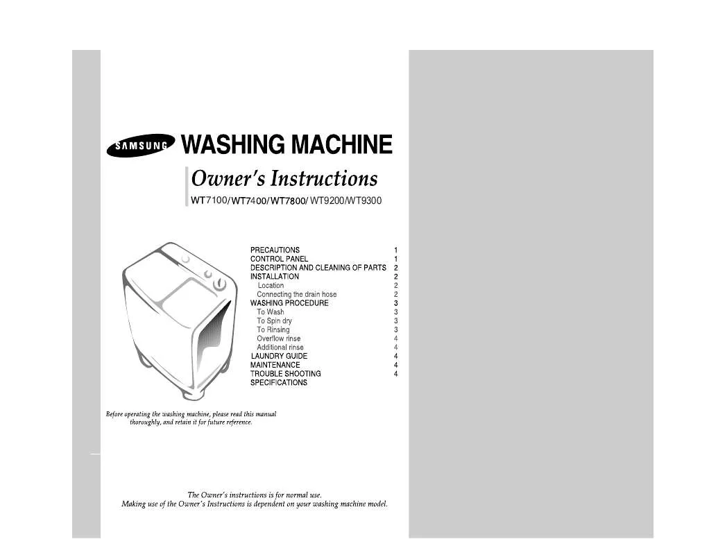 Mode d'emploi SAMSUNG WT7100