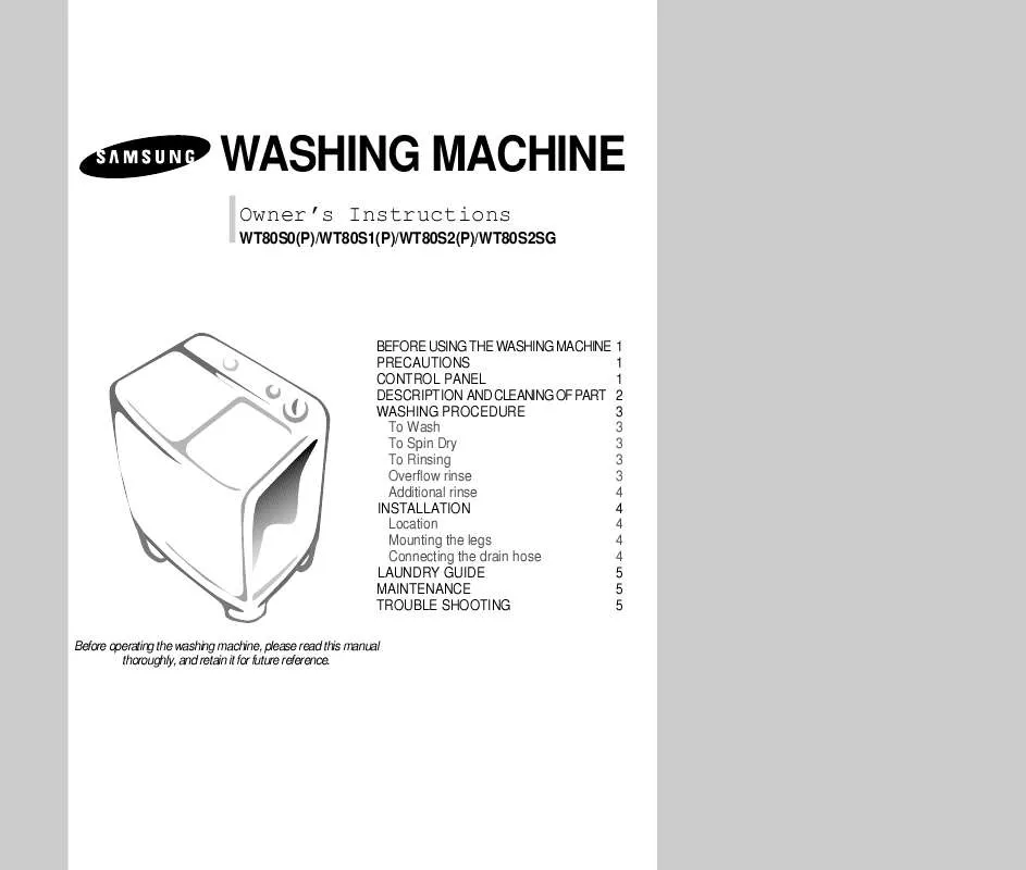 Mode d'emploi SAMSUNG WT80S2