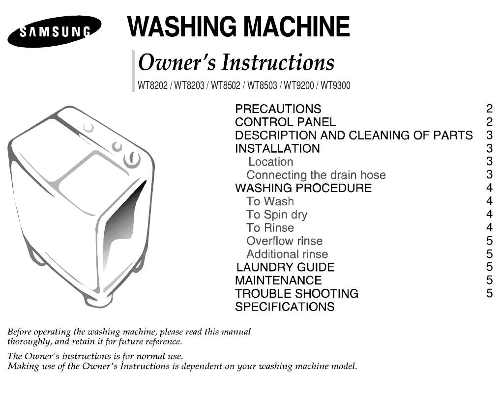 Mode d'emploi SAMSUNG WT8202EB-XTL