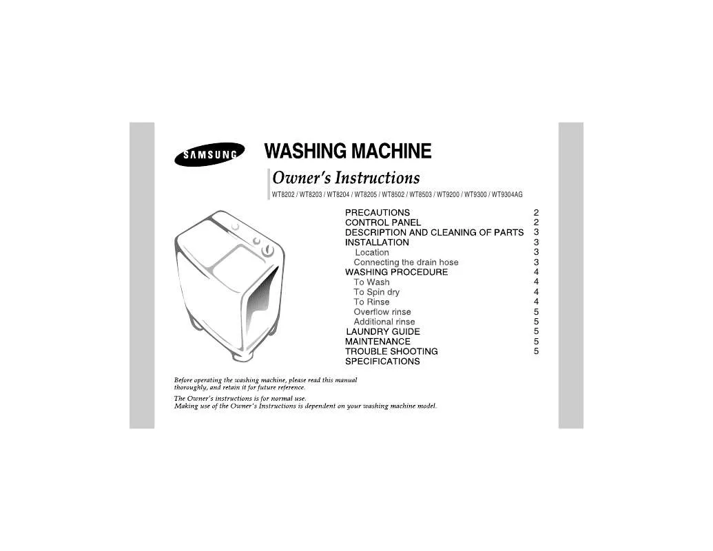 Mode d'emploi SAMSUNG WT8204EG-XTL