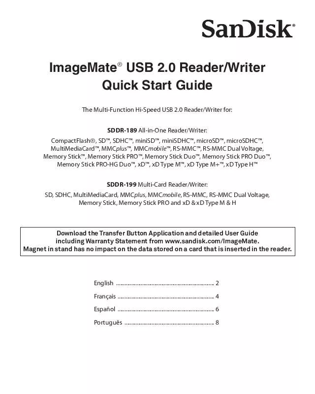 Mode d'emploi SANDISK IMAGEMATE ALL-IN-ONE/MULTI-CARD USB 2.0
READER/WRITER