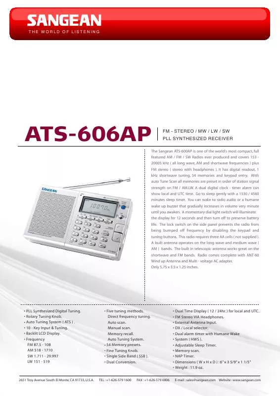 Mode d'emploi SANGEAN ATS-606AP