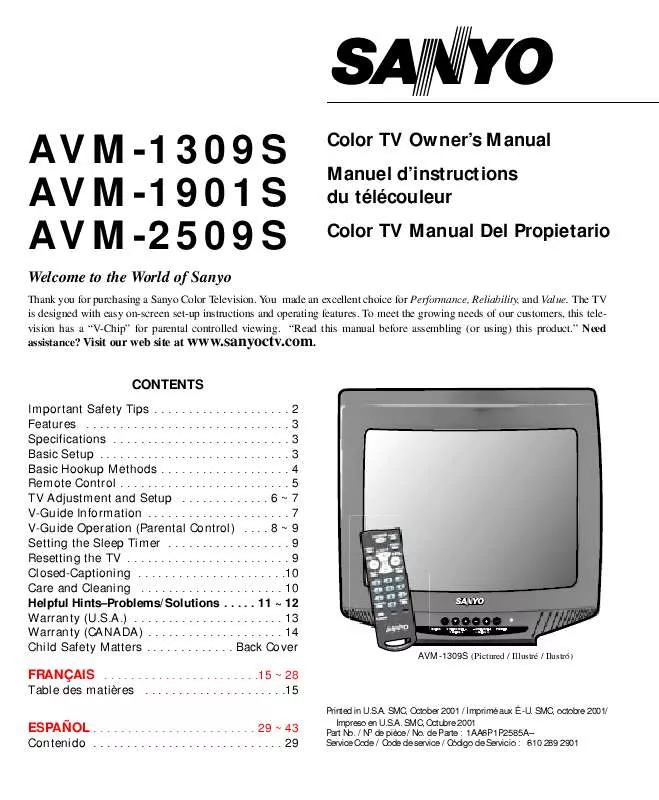 Mode d'emploi SANYO AVM-1309S