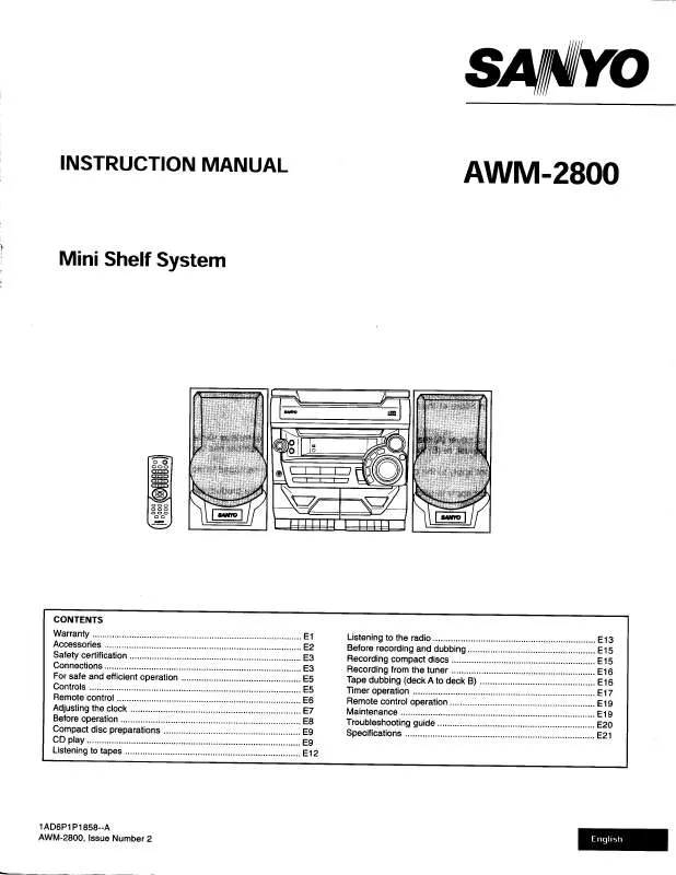 Mode d'emploi SANYO AWM-2800