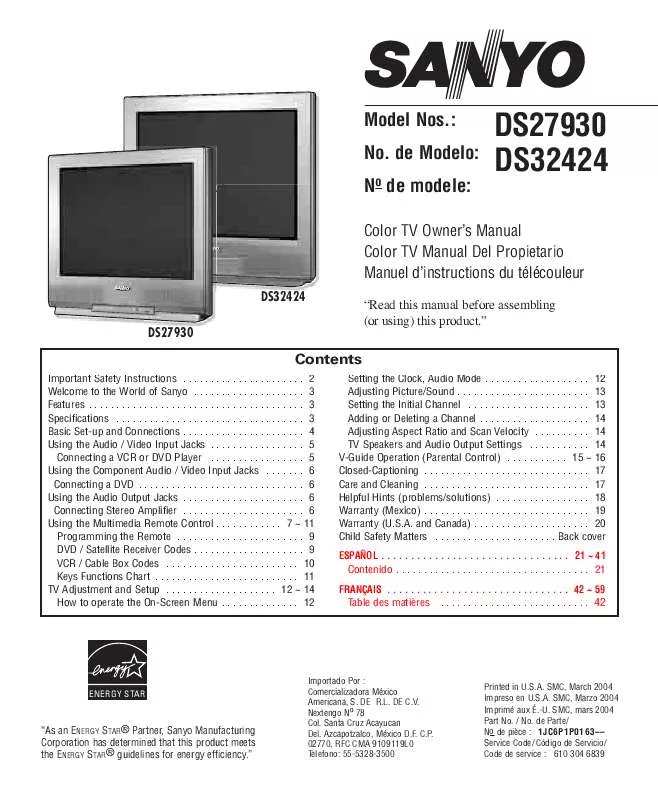 Mode d'emploi SANYO DS27930